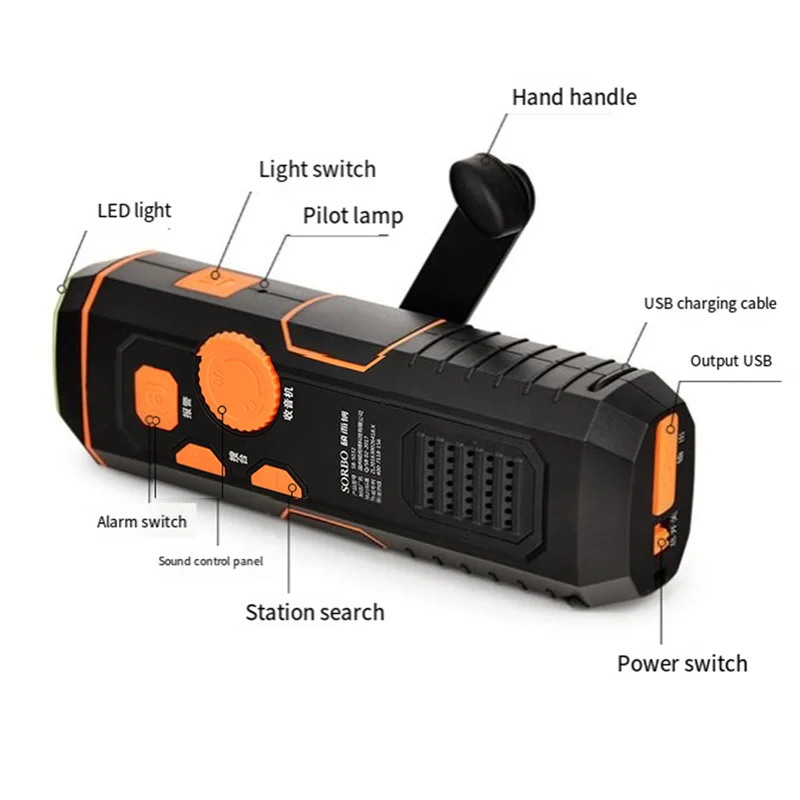 AA87 Multifunctional Hand Crank Flashlight Dynamo Forhiking Camping Hand Crank Dynamo Powered Emergency LED Flashlight
