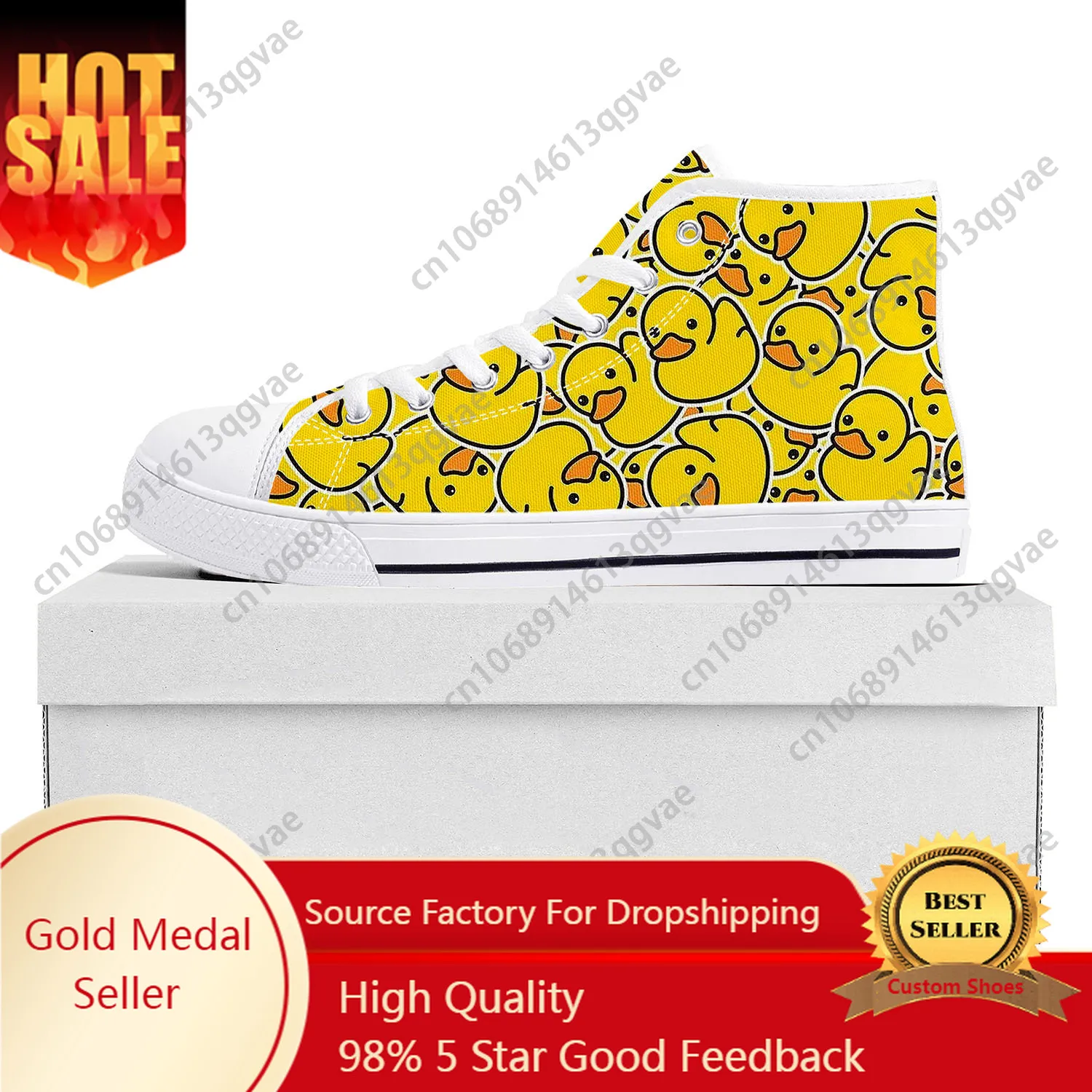 

Hot Cartoon Cute Yellow Duck Pattern High Top High Quality Sneakers Mens Womens Teenager Canvas Sneaker Custom Made Couple Shoes