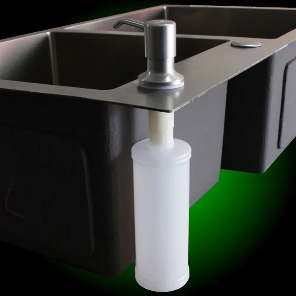Dispensador de jabón para fregadero de cocina, cabezal de bomba de detergente de acero inoxidable de 350ML, prensa manual, botella de líquido,
