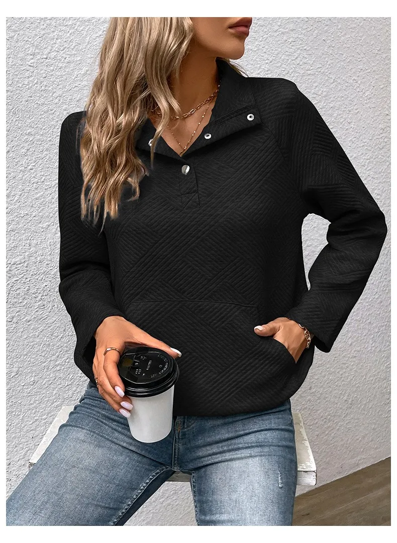Casual Long Sleeve Hoodie Regular Fit Simple Style with Pocket Stand Collar Thin Regular Length Pullover Colorblock Women Hoodie