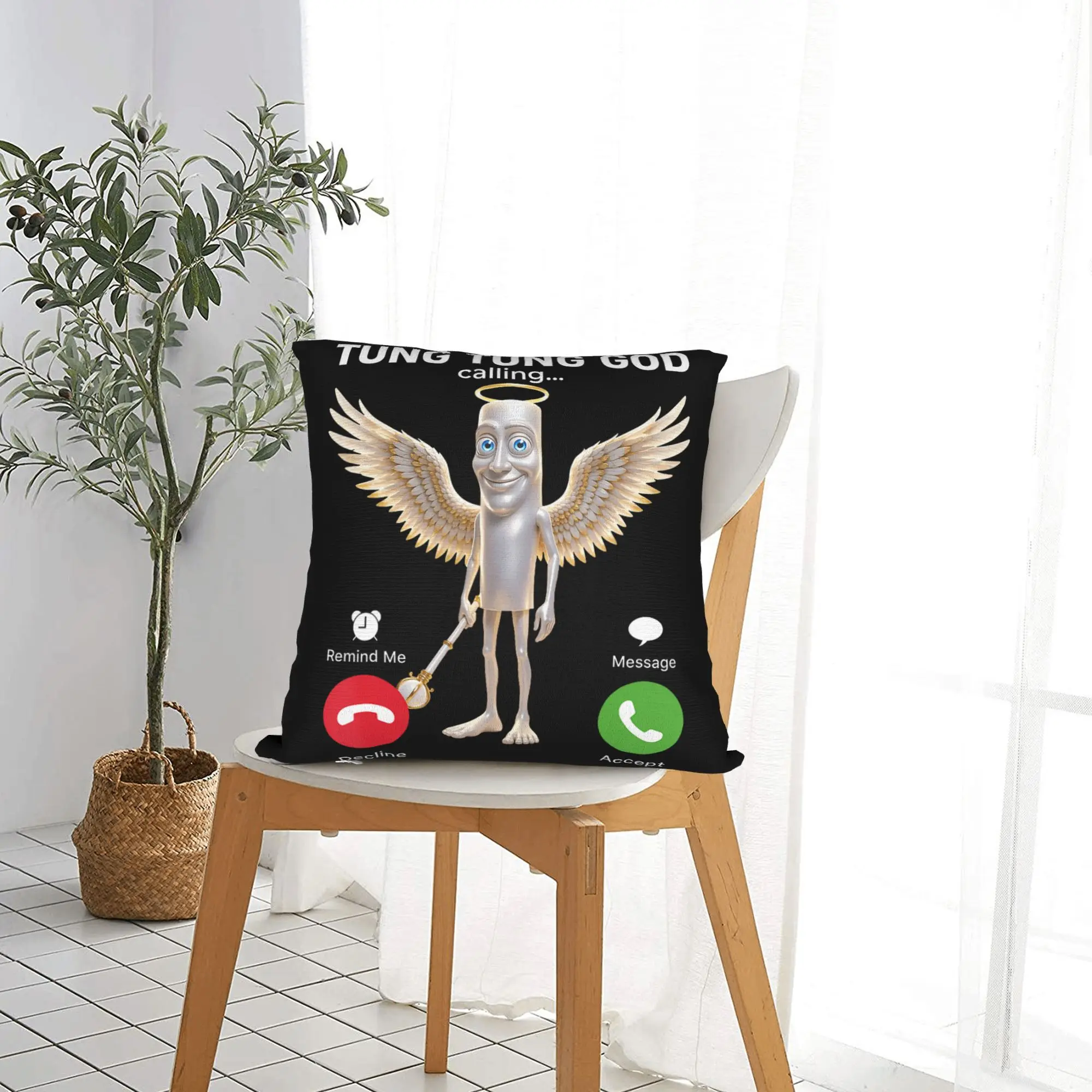 Angel Tung Tung Tung God Sahur Meme Phone Calling Pillowcase Soft Cushion Cover Decorative Pillow Case Cover Home Zippered