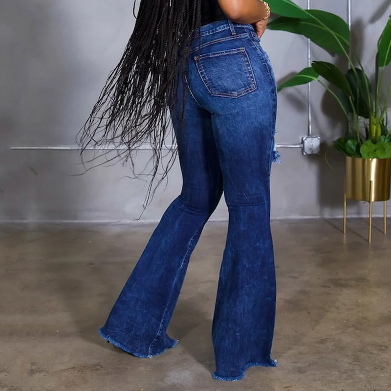 New Heart-shaped Flared Pants Mom Jeans Retro Blue Cute Flared Long Jeans Women's Fashion Ripped High Waist Casual Jeans Pants