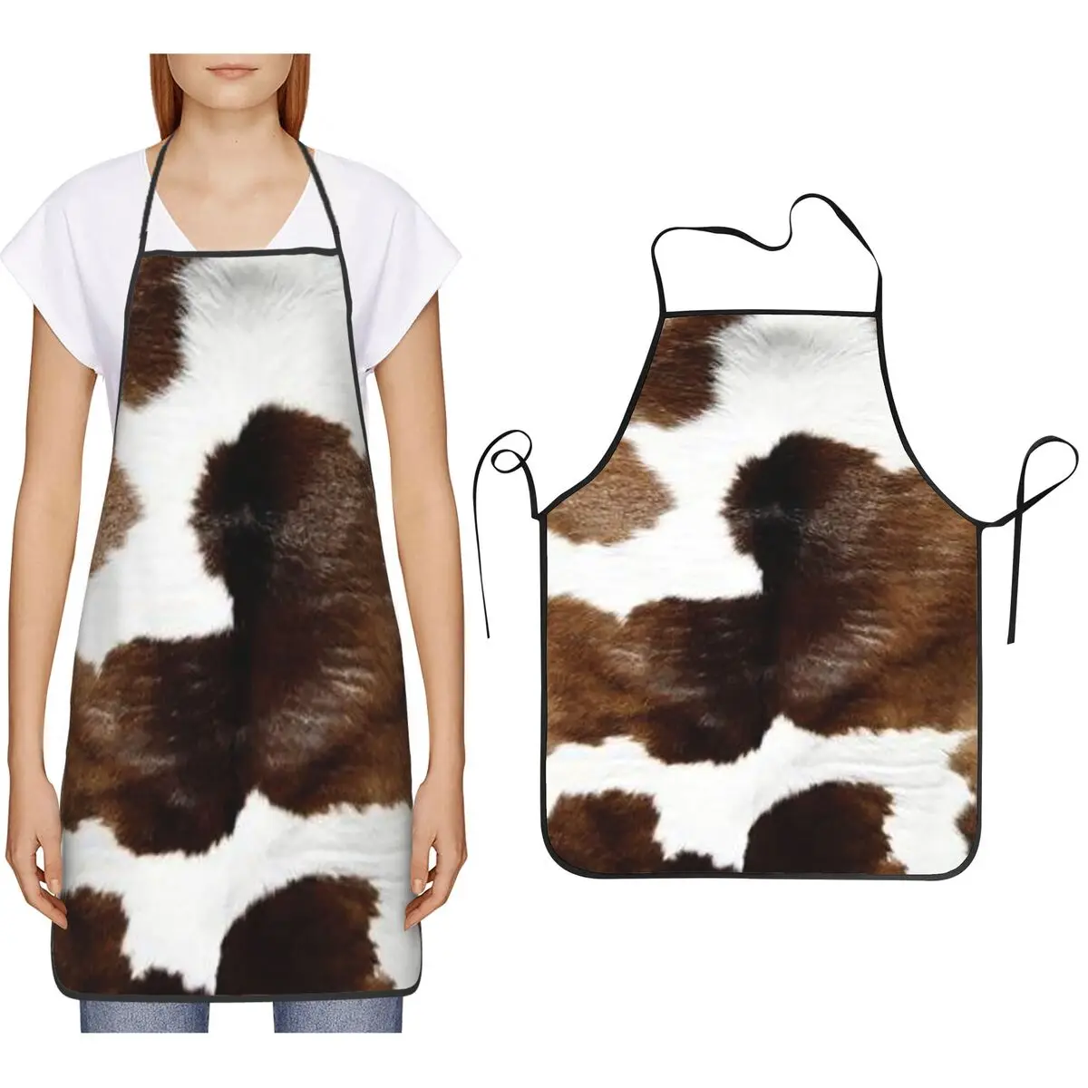 

Rustic Ranch Cow Print Aprons Chef Cooking Cuisine Tablier Bib Kitchen Cleaning Pinafore for Women Men Painting