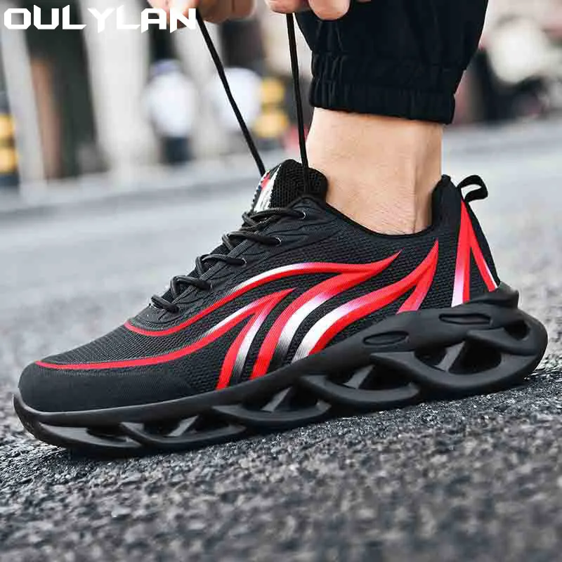 

Oulylan Running Shoes Men Flame Printed Sneakers Knit Athletic Sport Blade Cushioning Jogging Trainers Lightweight Shoes Fashion