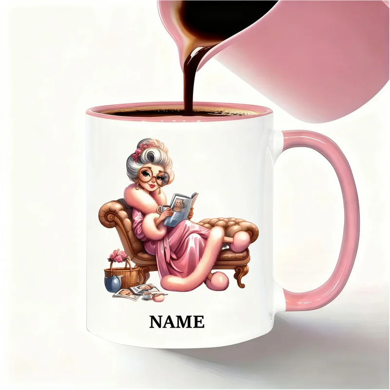 Customizable Name Mug - Elegant Stylish Grandma Cup, Dishwasher Safe, Perfect Birthday and Holiday Gift for Loved Ones