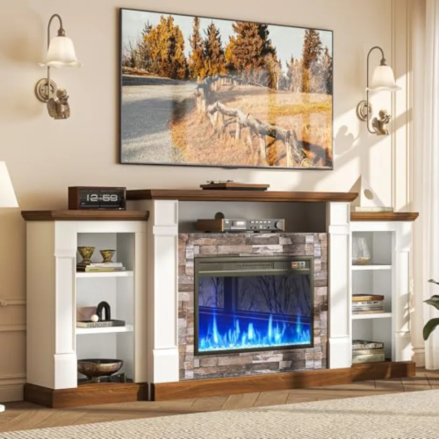 

70-электрическая подставка для телевизора с каминным покрытием, современный развлекательный центр с черной отделкой, открытый пульт дистанционного управления для хранения, регулируемый F