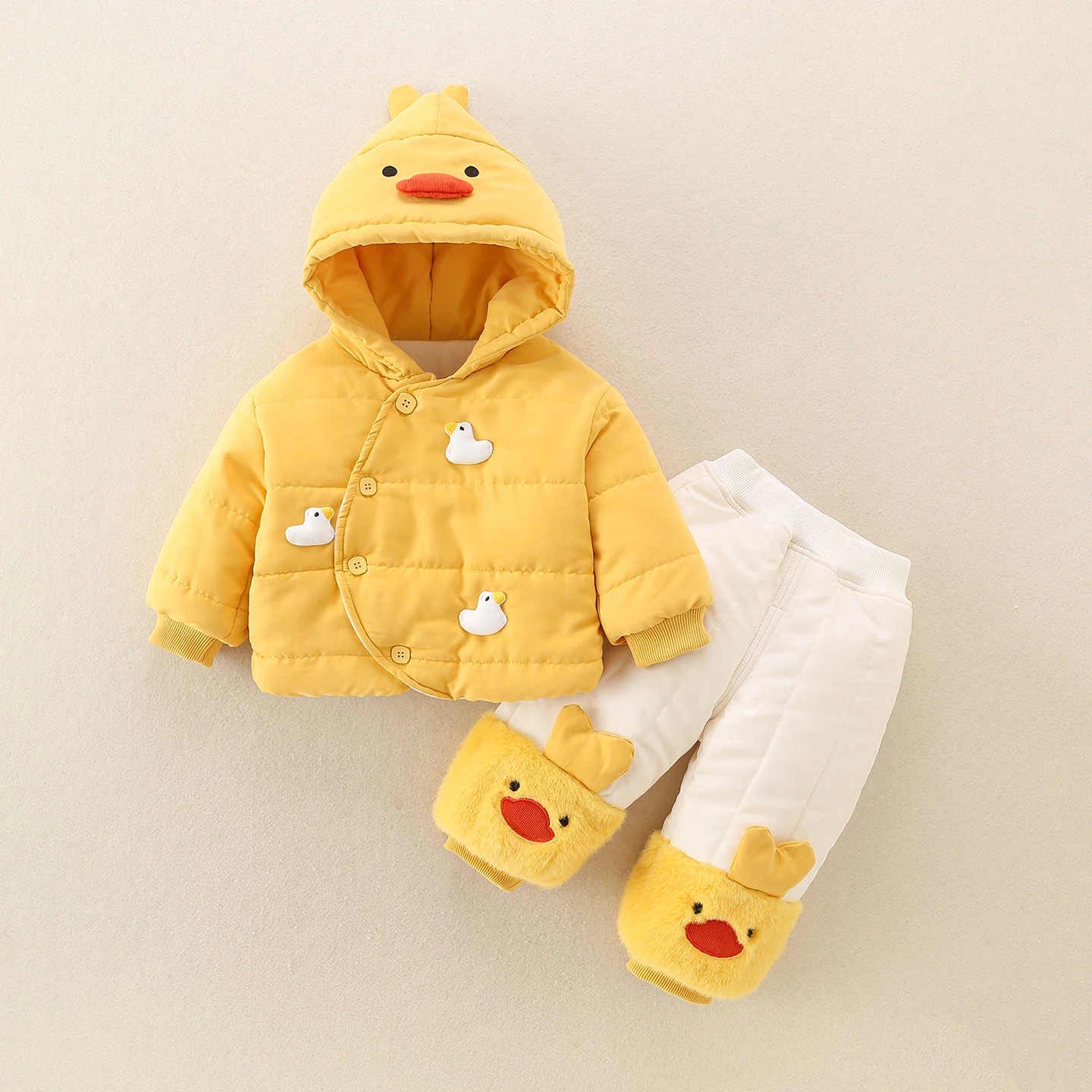 

Autumn Winter Baby Toddler Outfit Long Sve Hooded Fce Lined Warm Outdoor Clothing Cartoon Two Piece Cotton Jaet