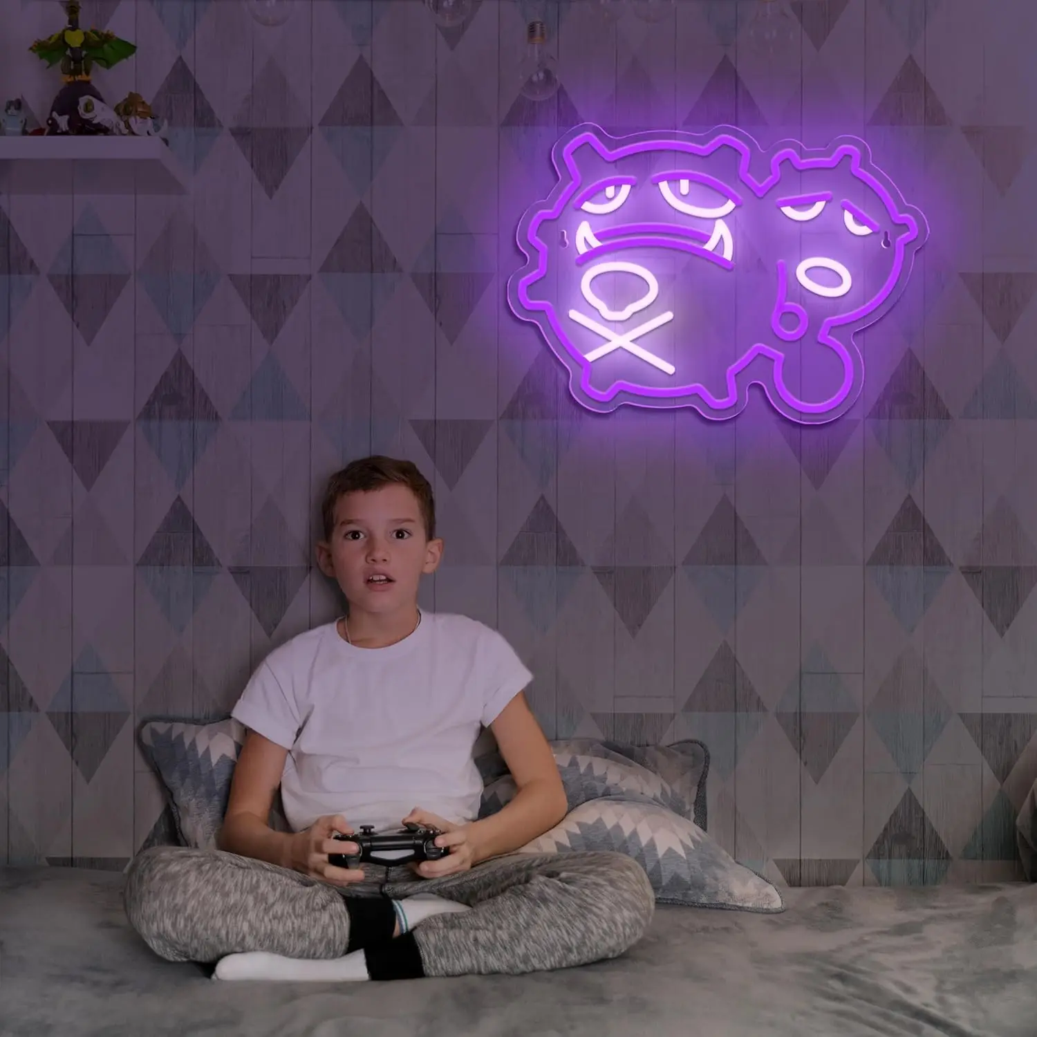 Cute Monster Cartoon Dimmable LED Neon Sign USB Powered Purple Glow Neon Light for Kids Room Bedroom Bar Decor Night Light Gift