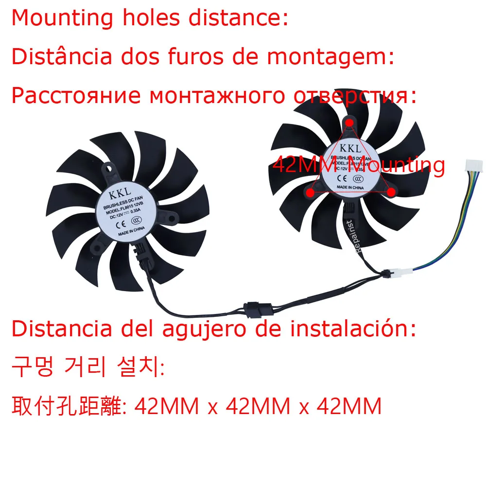 Video Card Fan GPU Cooler For 51RISC rtx2060 6G,For SOYO ABIT JIESHUO MLLSE rtx 3070 TiM 8G 3060M 3070M,2Pcs/Set,FL8015 12VB view 2