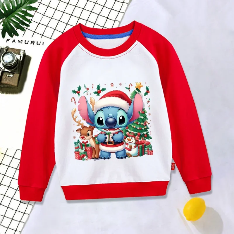 Disney stitch esportes moletom manga camiseta manga comprida camisa base bloqueada retro cor bloco carta impressão base solta criança topo