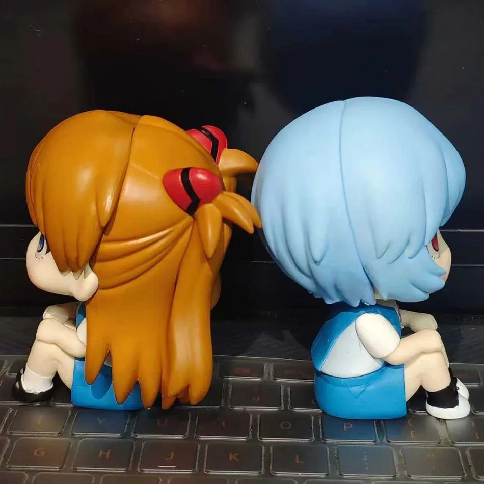 10CM Anime Evangelion Ayanami Rei Figure Souryuu Asuka Langley Look Up EVA Sitting Model Toy Doll Aciton Figure PVC Ornament view 2