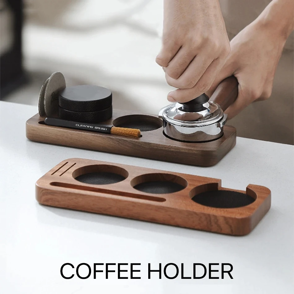 

51/54/58mm Portafilter & Tamper Holder - Walnut Wood Support Base for Espresso Machines (Barista Tool, Durable)