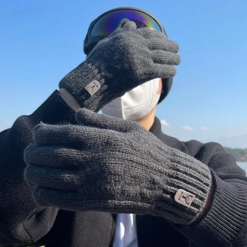 New men's warm gloves winter touch screen plus fleece gloves cold warm wool knitted gloves Outdoor