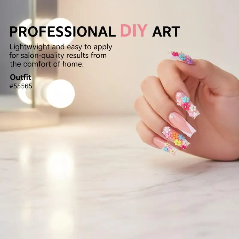 

Flower Nail Charms 6 Grids Mixed Colors Set DIY Manicure 3D Art Charms Decor for Salon and Home Use
