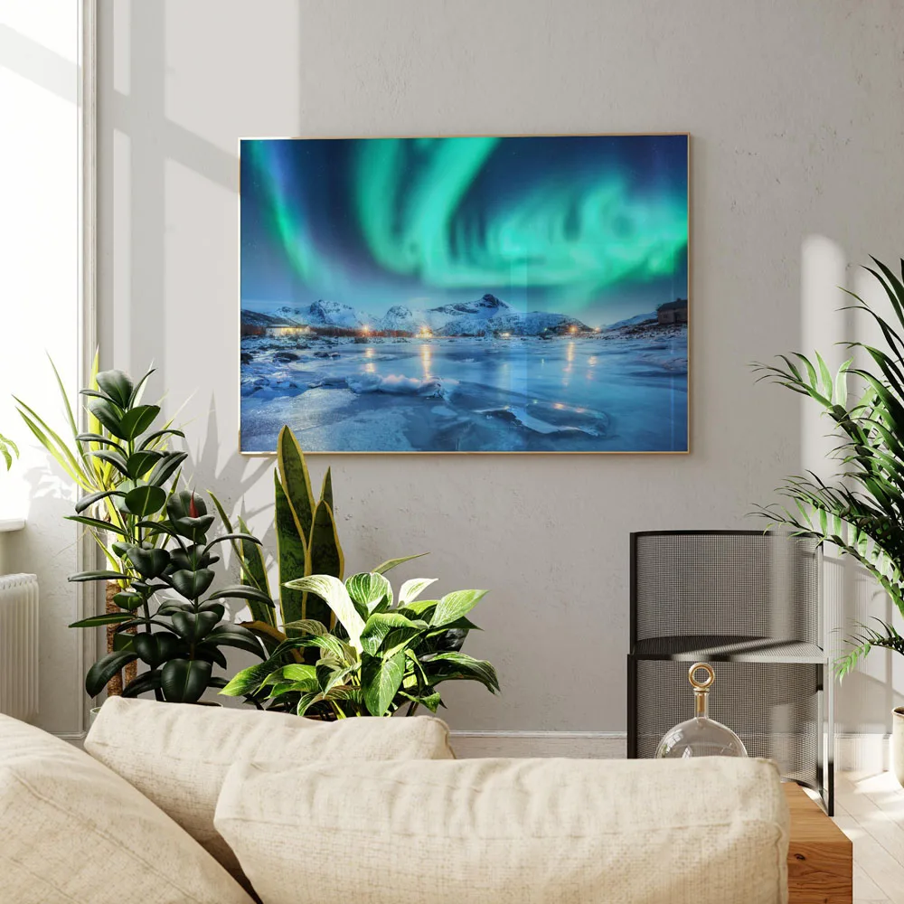 Iceland Aurora Borealis Landscape Poster Prints Canvas Painting Wall Art Northern Polar Lights Nature Home Decor