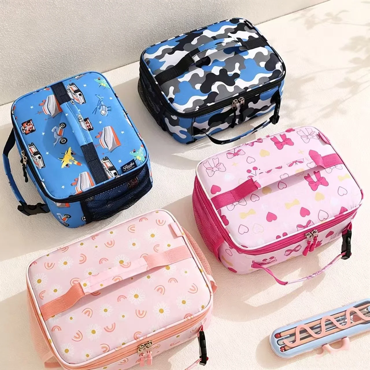Isolierte Cartoon-Lunchbox für Kinder, niedliche bedruckte Lebensmittel-Handtasche, tragbare Thermo-Lunch-Tasche, Frischhalte-Tasche für Schüler – Detail 3