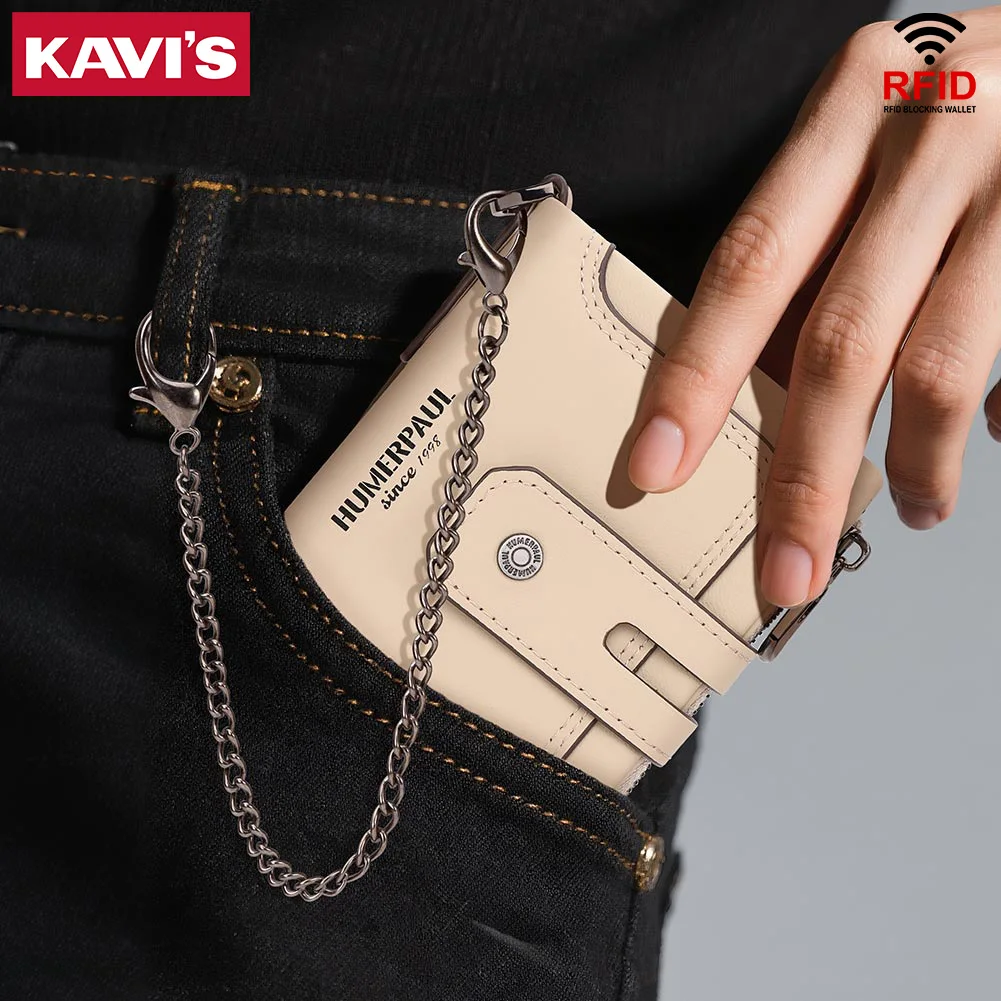

KAVIS женский кошелек из натуральной кожи, модный качественный RFID-защитный кошелек с держателем для кредитных карт для мужчин с противоугонной цепочкой