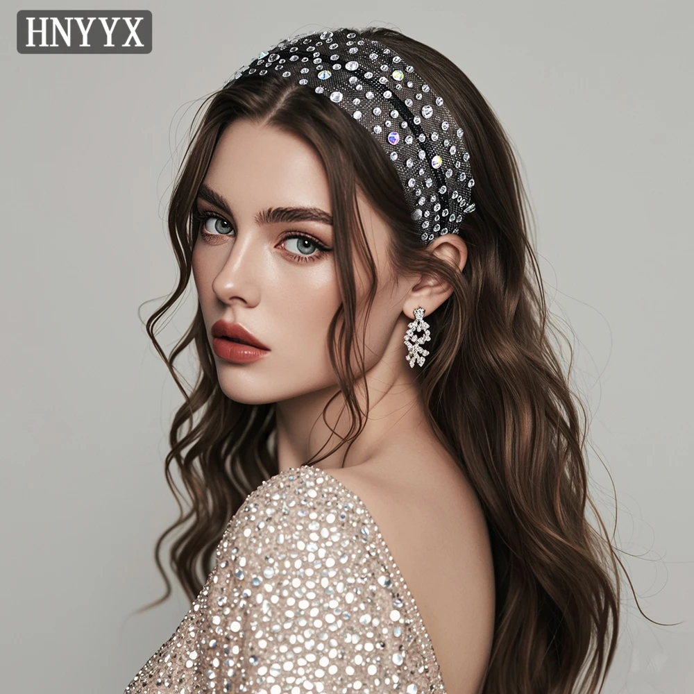 HNYYX Rhinestone Headband Wide Brim Baroque Hair Hoop Vintage Hair Accessories for Women Festival Headwear Party Head Piece A66