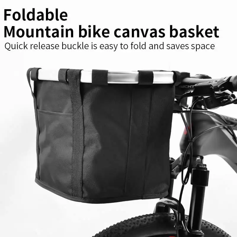 Bicycle Front Basket Bike Small Pet Dog Carry Pouch 2in1 Detachable MTB Cycling Handlebar Tube Hanging Fold Baggage Bag 5KG Load