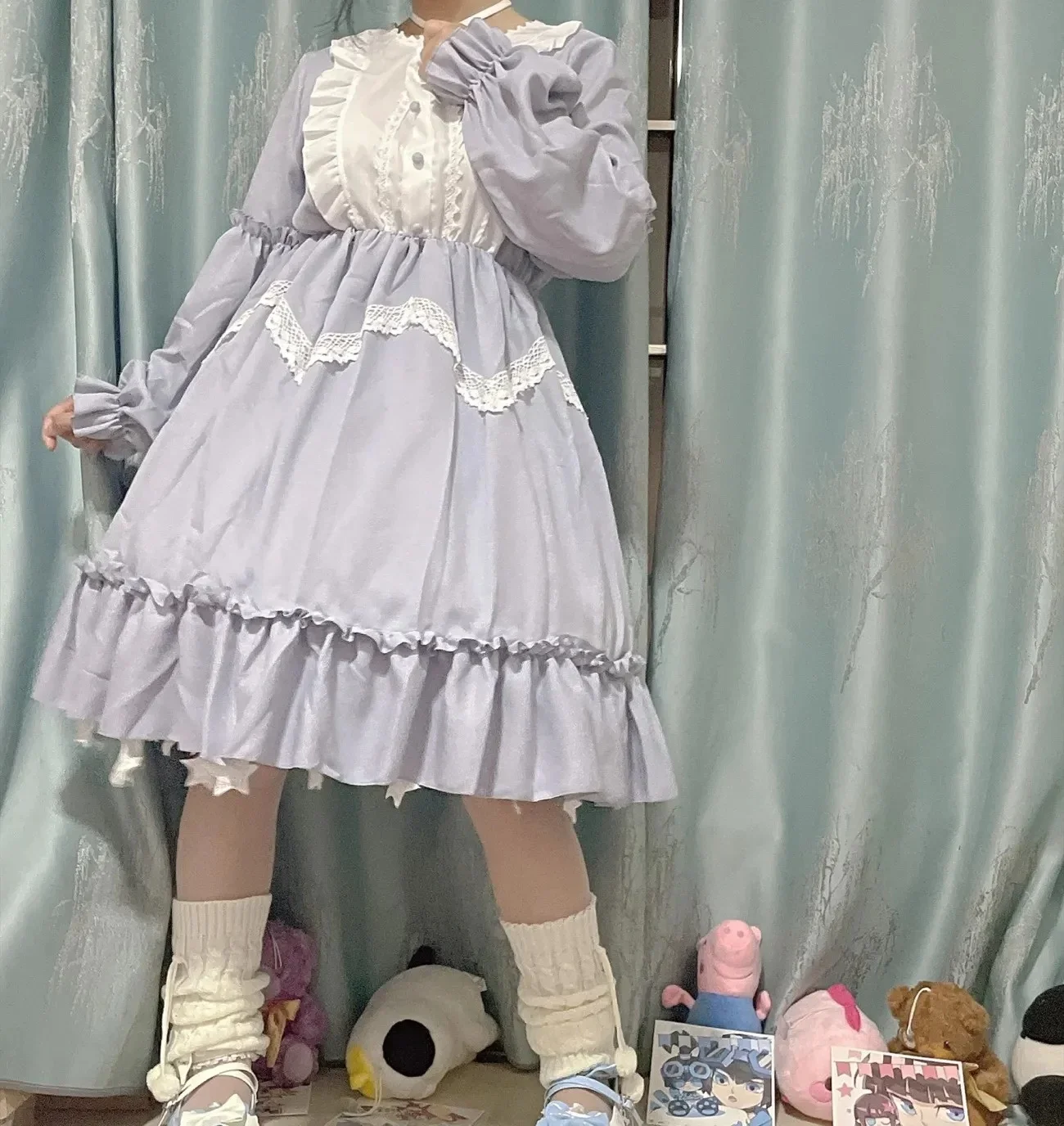 Japonês doce lolita vestido feminino kawaii vitoriano chá festa mangas compridas rendas gótico meninas lolita vestidos cosplay preto lolita