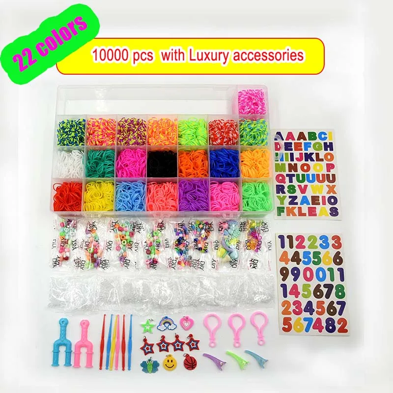 Box Packed! Rubber Bands Weaving Set DIY Toys Loom Craft Kid Bracelet Braid Silicone Elastic Weave Bands Gifts for Girls