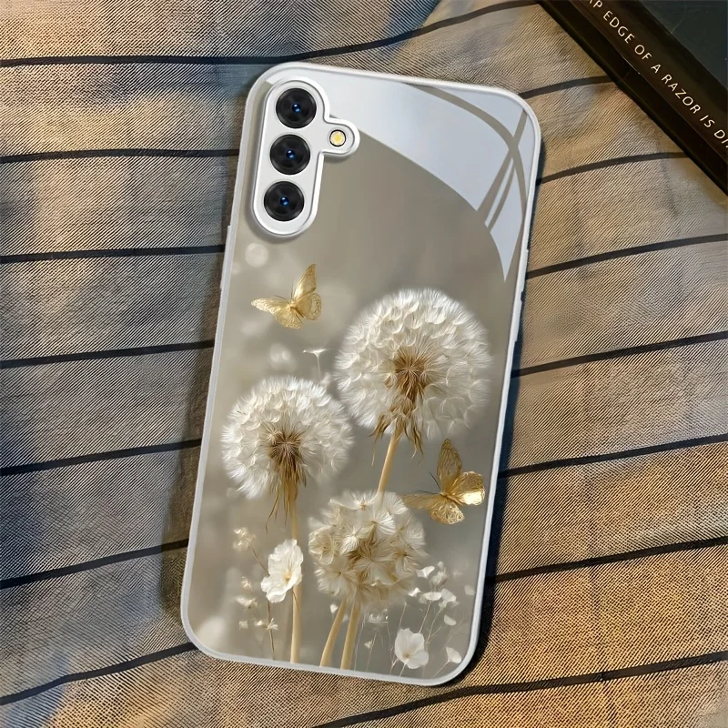 Dandelion beautiful artistic silver-edged glass Phone Case for Samsung Galaxy S26 S25 S24 S23 S22 S20 FE/Ultra/Plus drop Cover