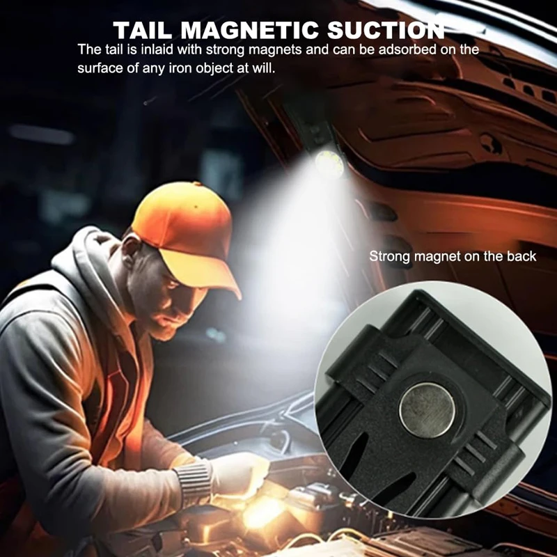 ضوء عمل مغناطيسي قابل لإعادة الشحن، 2000 لومن EDC مصباح جيب مسطح نحيف لإصلاح السيارات والسفر والمشي لمسافات طويلة والتخييم في حالات الطوارئ #6