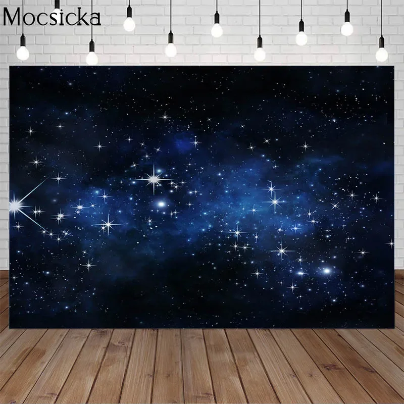 

Mocsicka Starry Sky Universe Space Backdrops Glitter Stars Newborn Baby Birthday Party Photography Background For Photo Studio