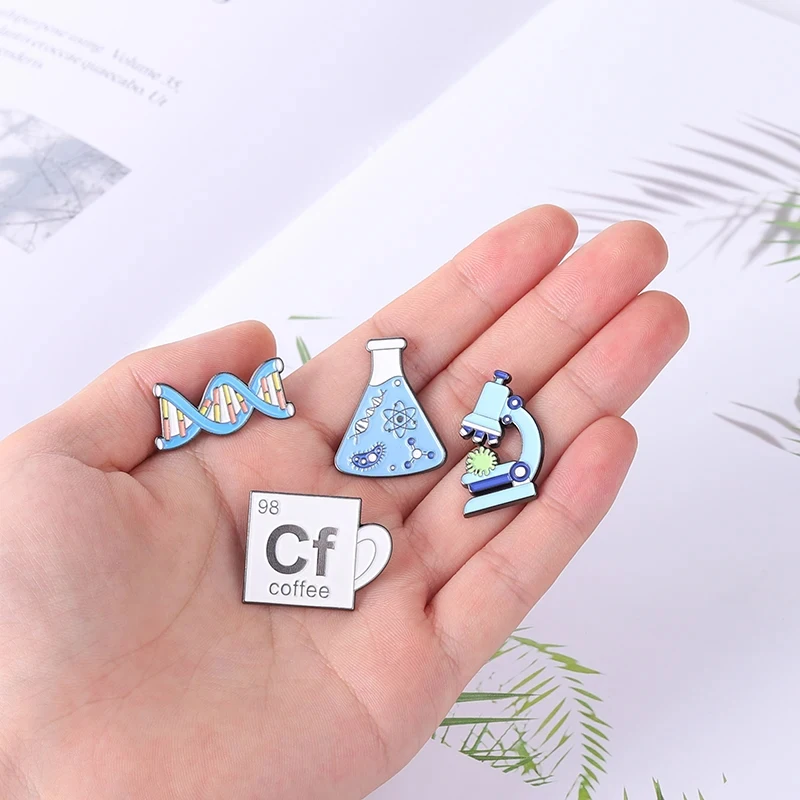 Cartoon Science Chemical Enamel Pin Microscope Beaker Molecular DNA Biological Experimental Metal Brooches Lapel Badge Jewelry