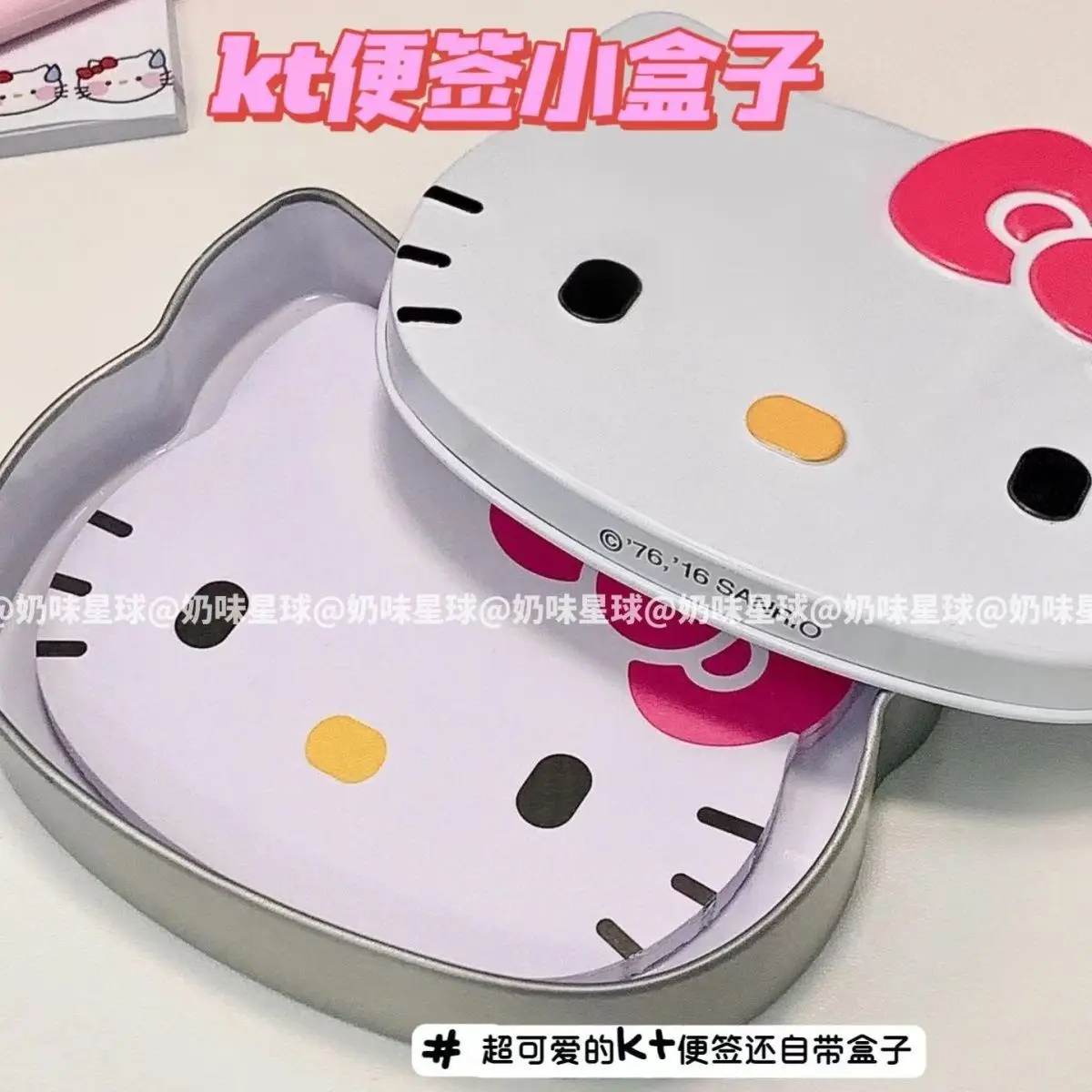 Kawaii Hello Kitty Tinplate Box with Note Paper Cute Cartoon Convenience Notes Candy Jewelry Storage Tin Metal Case Containers