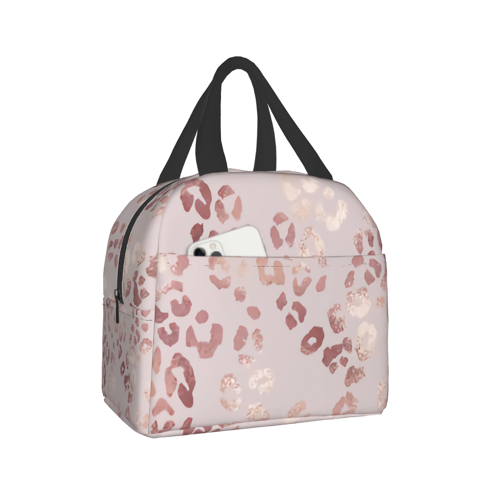 Leopard Print Lunch Bag Elegant Tote Bag Rose Gold Insulated Lunch Bag for Women Men Teen Girls Boys