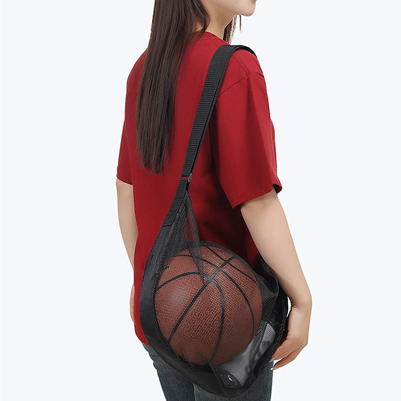 New 1PCS Ball Bag With Zipper Pocket Mesh Ball Storage Bag Sport Equipment Drawstring Sling Storage Net Carrying Basketball