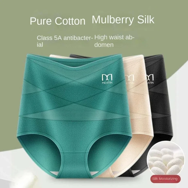 เอวสูงหลังคลอด Body Shaper กางเกงขนาดใหญ่ผ้าฝ้ายกางเกงไม่มีรอยต่อ Mulberry Silk Crotch Belly หดตัว