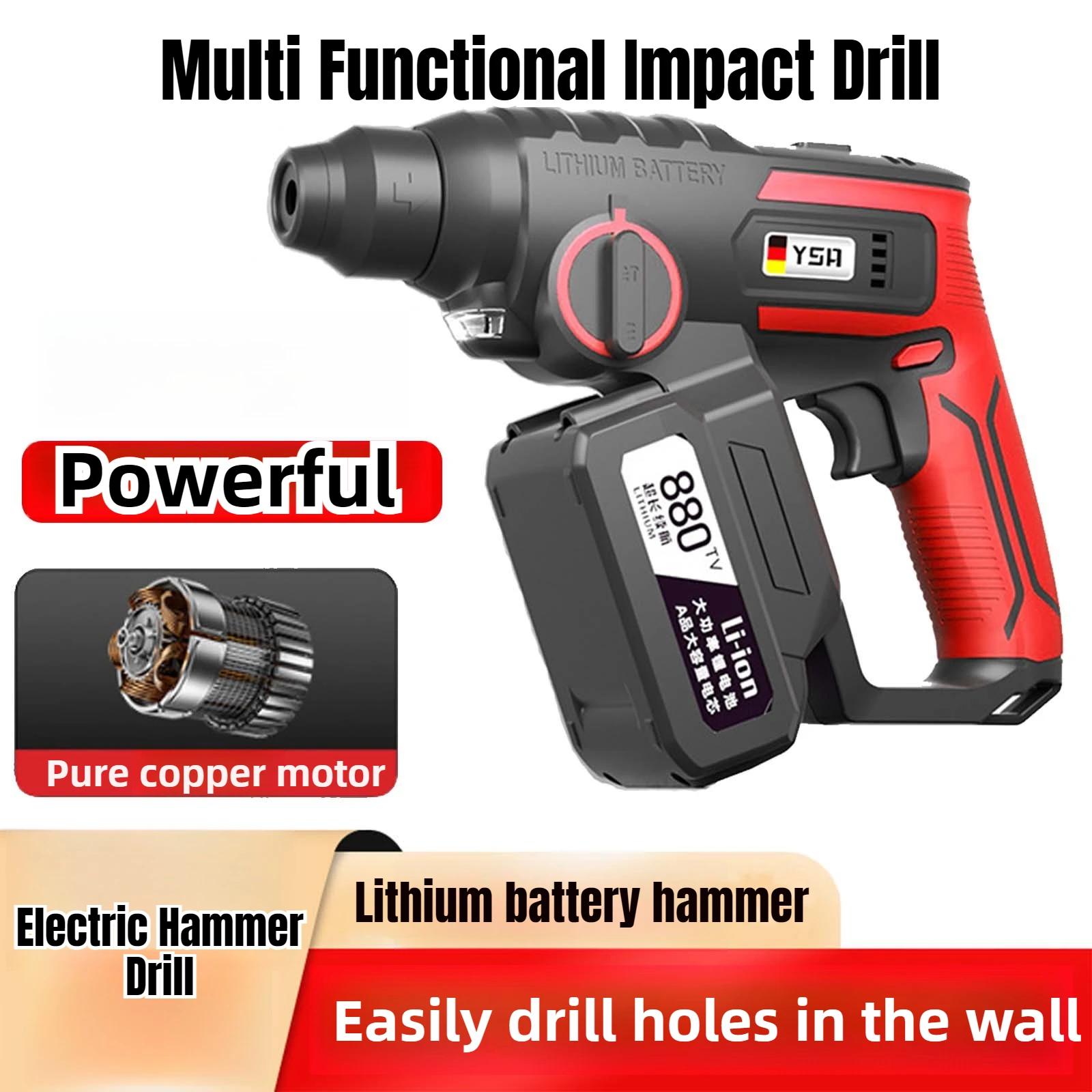 

Multi Functional Impact Drill Electric Drill Heavy-duty Wireless Charging Pickaxe Three Purpose Hammer Drill Strong Impact