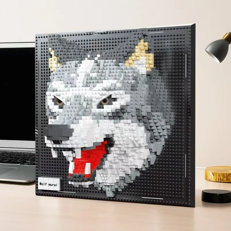 ثلاثية الأبعاد اللبنات ثعبان القرش الأسد الحيوان رئيس جدارية جدار كتلة DIY بها بنفسك البناء تجميع جدار ديكور معلقة النحت لعبة هدية