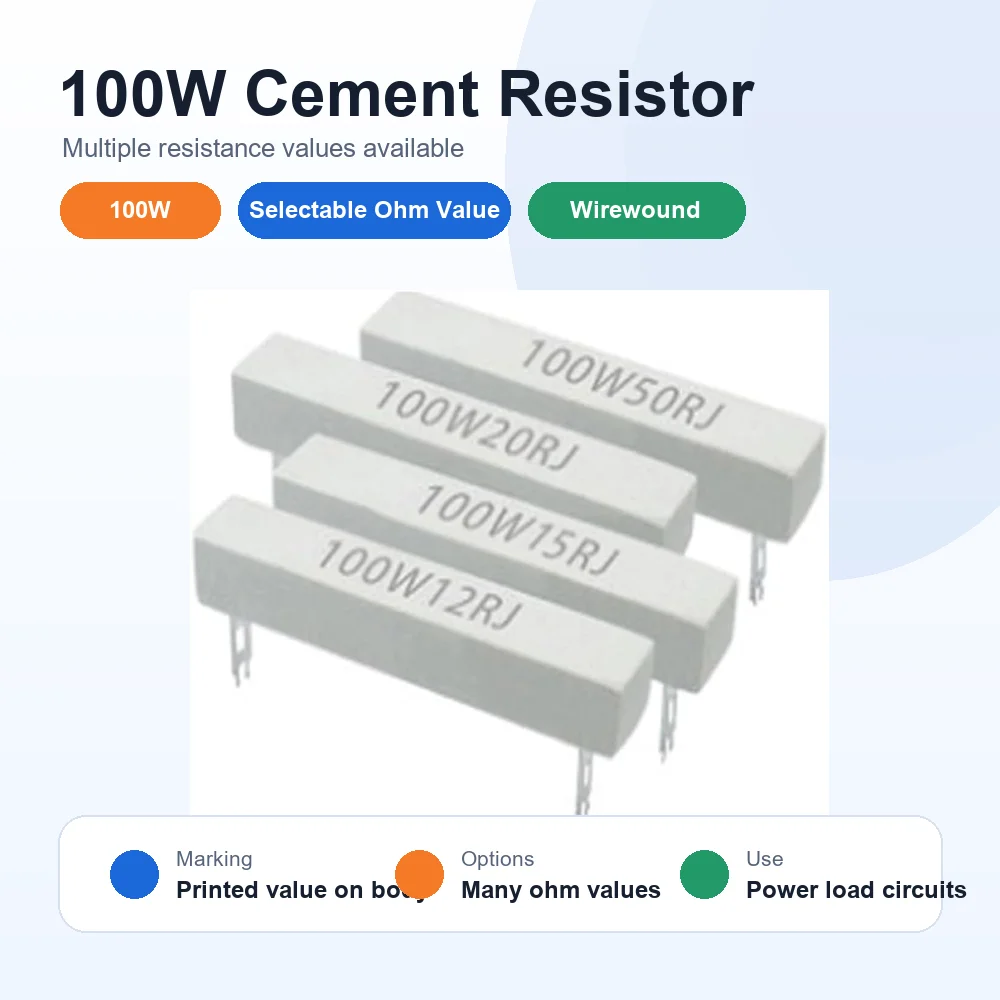 1PCS 100W Cement Resistor 5% Ceramic Wirewound Power Resistor 0.1R 0.5R 1R 3.3R 10R 100R 150R  200R 250R 300R 500R 1K Ohm