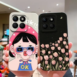 Cases For Honor X8b Sweet Girls Tulip Flowers Cartoon Pattern Smooth Liquid Shockproof Cover For Honor X8b Silicone Phone Funda