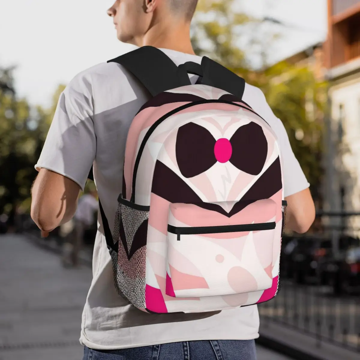 Angel Dust Hazbins นักเรียนกระเป๋าเป้สะพายหลังกระเป๋านักเรียนเดินป่า Daypack สําหรับชายหญิงแฟชั่น Bookbag ไหล่กระเป๋า