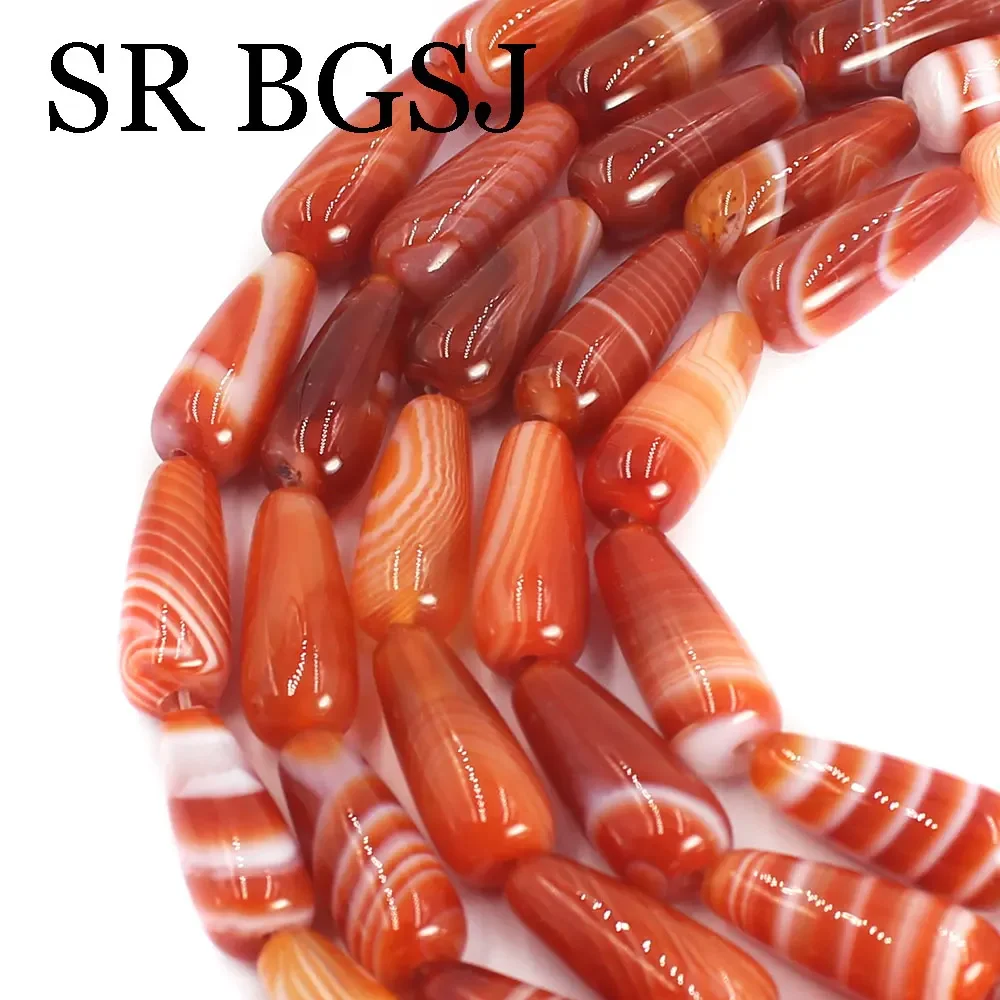 8x20mm Wholesale Teardrop  Stone Natural Band Stripe Agate Loose Spacer Beads for Jewelry Making DIY Necklace 15inch