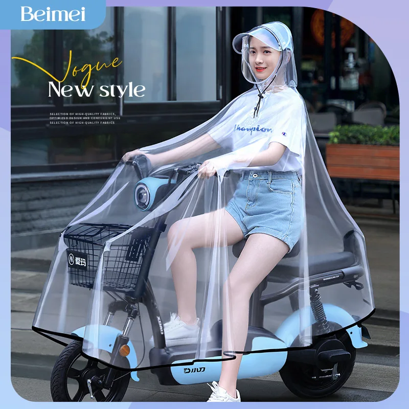 Transparent PVC Raincoat Women Outdoor Riding Rain Poncho Waterproof Double Brim Single Rainsuit Rainware