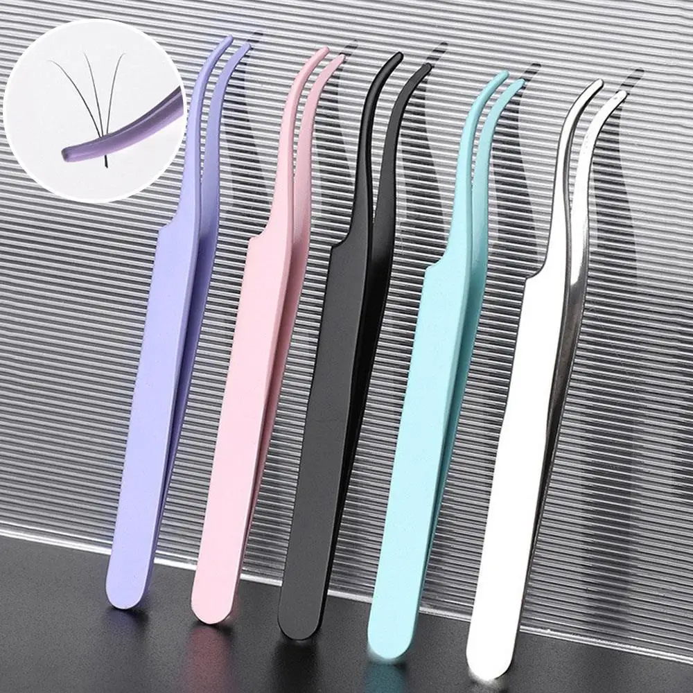Pinça de extensão de cílios de aço inoxidável pinça curvada aplicador de cílios 3d clipe preciso diy ferramenta de maquiagem ultra fina