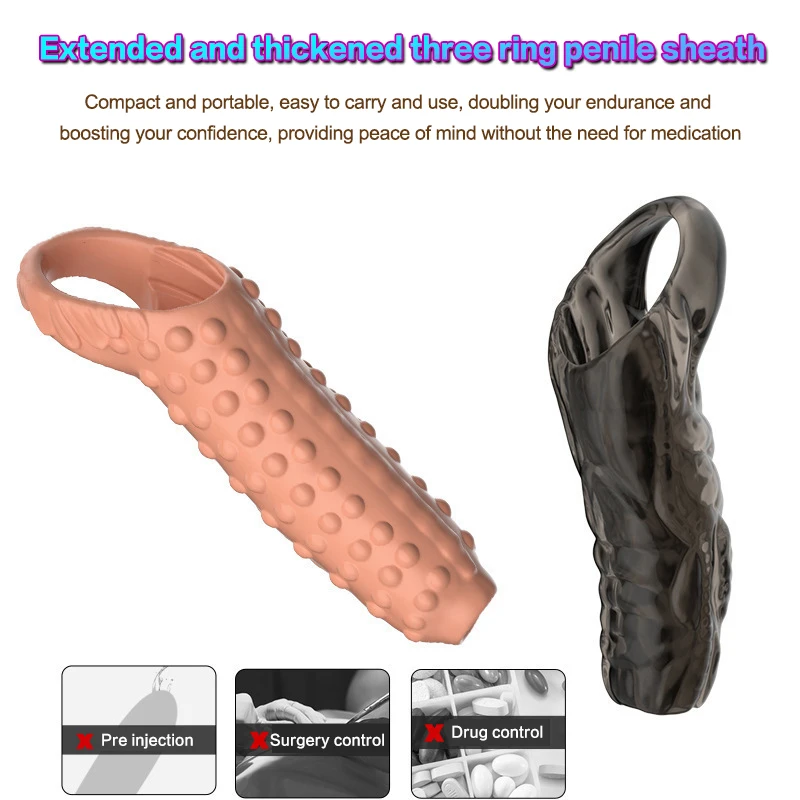 【HB】TPE Penis Extender Condom Reusable Dildo Sleeve Glans Delay Ejaculation Cockring Adult Sex Toys For Men Couples No Vibrator view 4