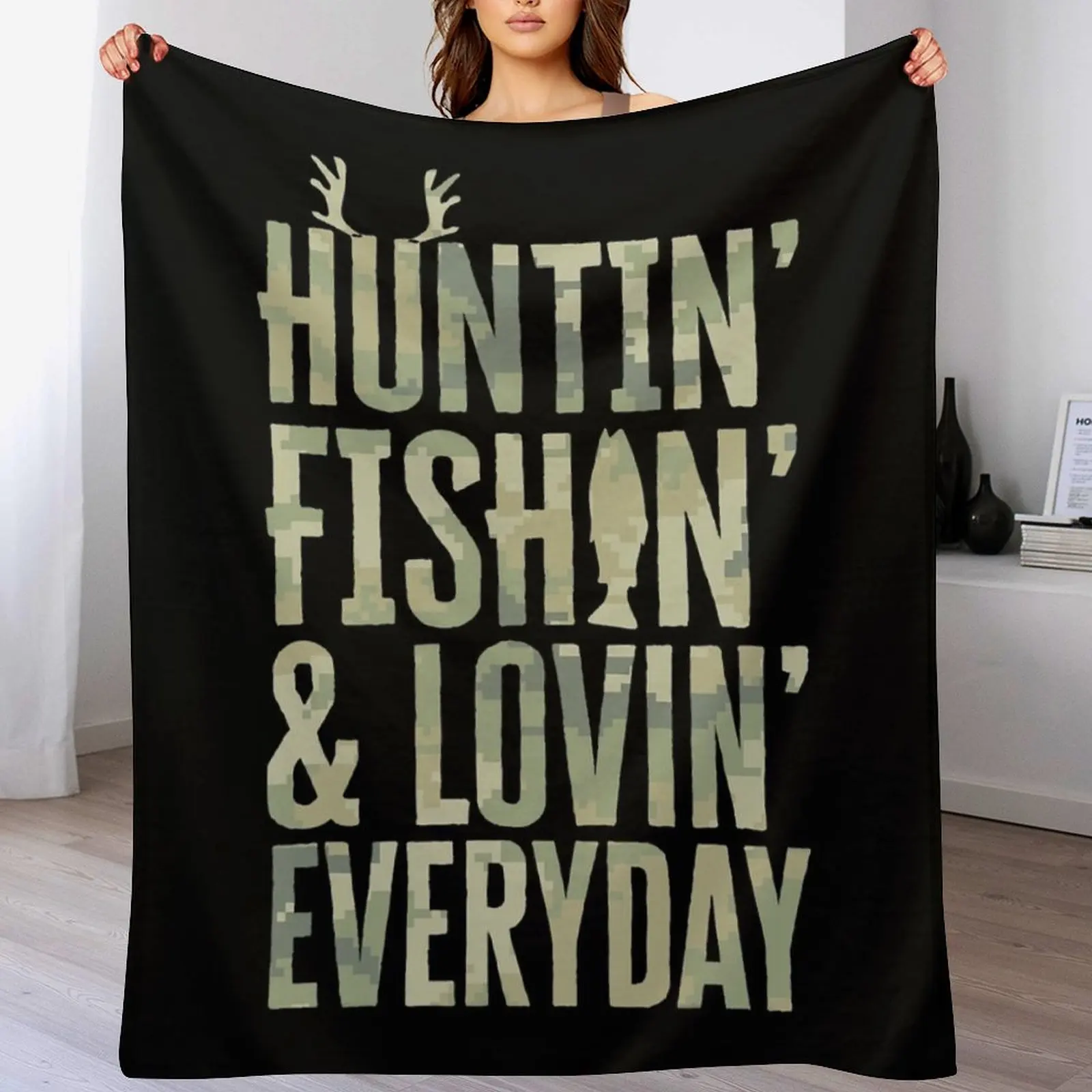 Hunting Fishing Loving Everyday Fathers Day Camo Throw Blanket Soft Breathable Blanket for Night Sleeping