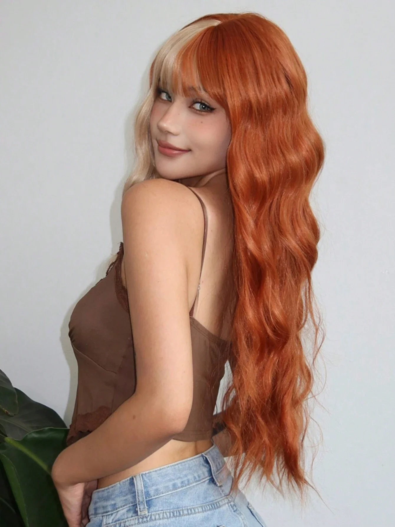 Afbeelding 5: LOUIS FERRE Oranje Blonde Cosplay Halloween Pruiken Lange Golvende Synthetische Pruik Met Pony Voor Vrouwen Party Lolita Gebruik Hittebestendige