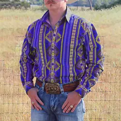 Men's Shirt Western Pattern Retro Geometric Cuff Outdoor Street Long Sleeve Button Up Clothing Design Casual Soft