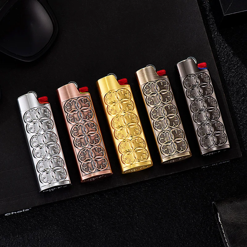 Cherry blossom pattern Large Metal J6 Lighter BIC Shell Case for Men\'s Gift Lighter Accessories Tools