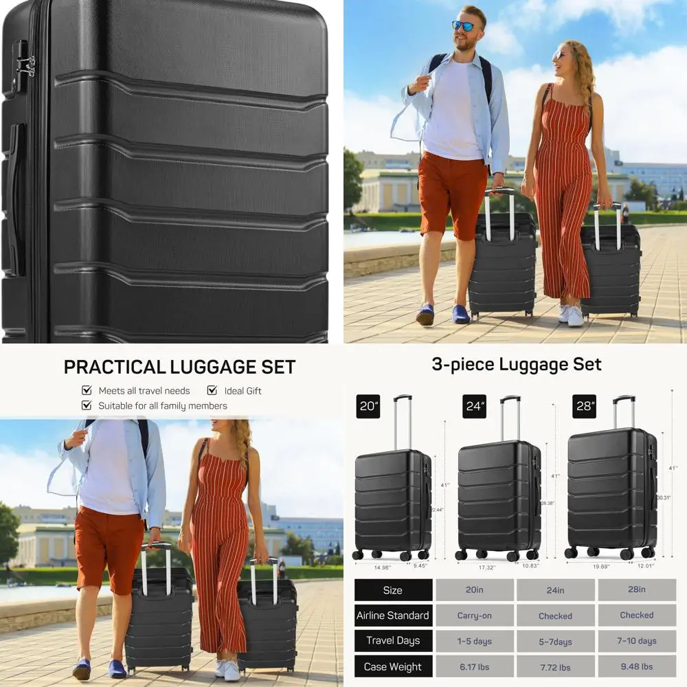 

Expandable 28 Inch Hard Shell TSA Lock Luggage with Spinner Wheels - Lightweight Black Suitcase