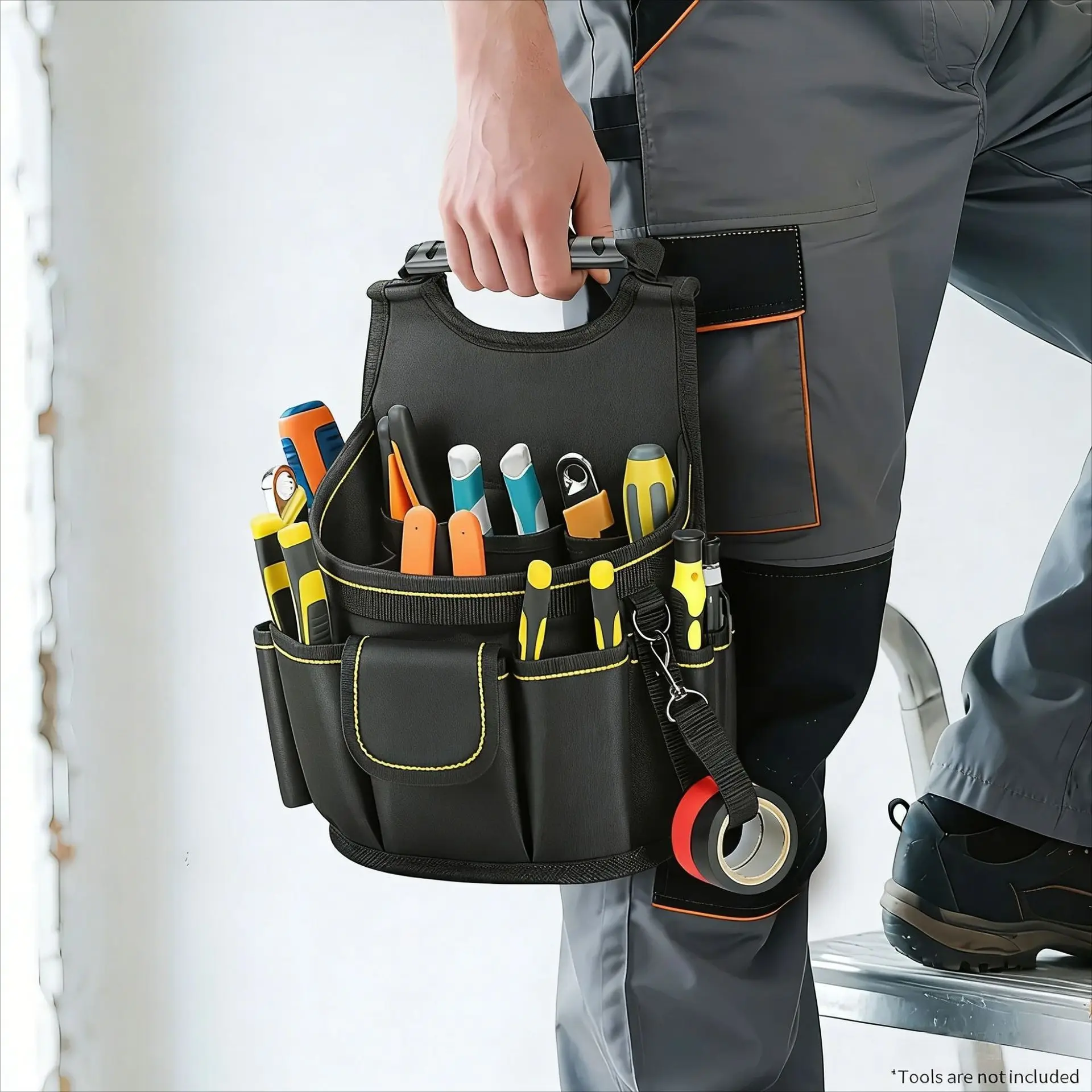 Wear-resistant Oxford fabric tool storage handbag with multi-functional compartments multiple pockets for work tools waist bag