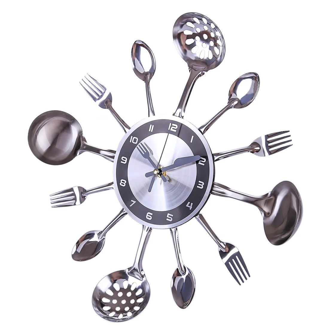 

31-41cm Stainless Steel Kitchen Spoon Fork Clock Silent Wall Clock Living Room Decor Mediterranean Style Home Decoration- Silver