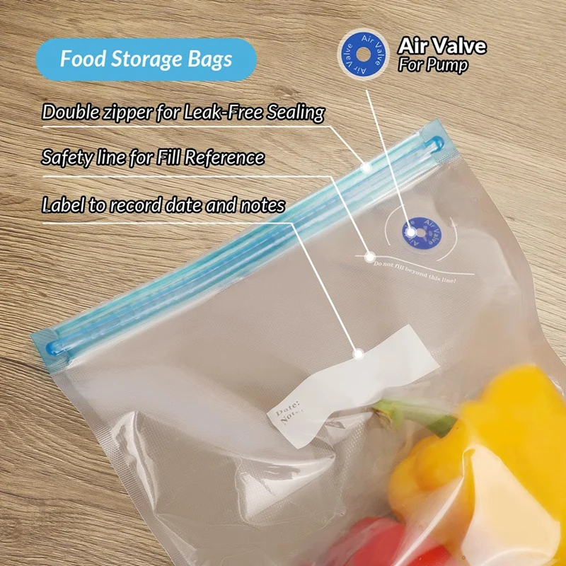 M12ksous Vide Bags, With Air Valve, Double-Layered Food Storage For Cooking, Food Storage, And Microwave Heating.